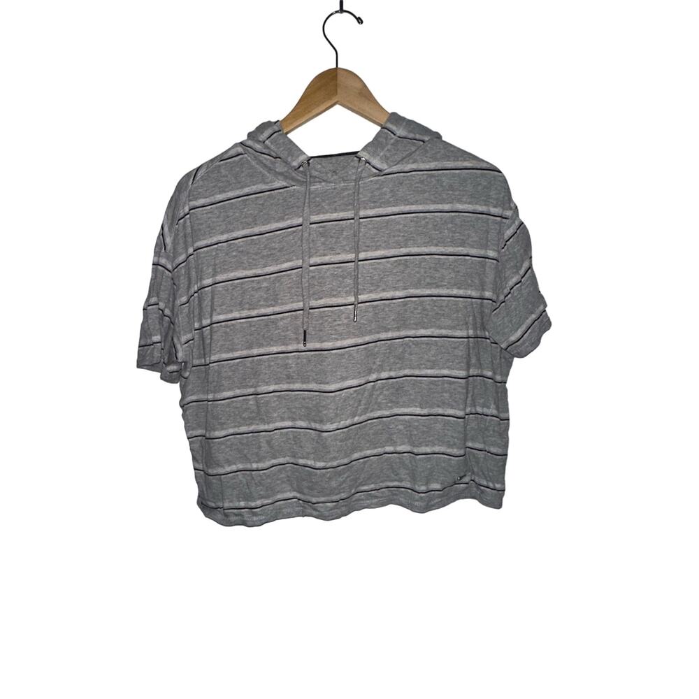 Preppy Calvin Klein Performance Cropped Shacket Hooded Shirt Sporty Striped XS